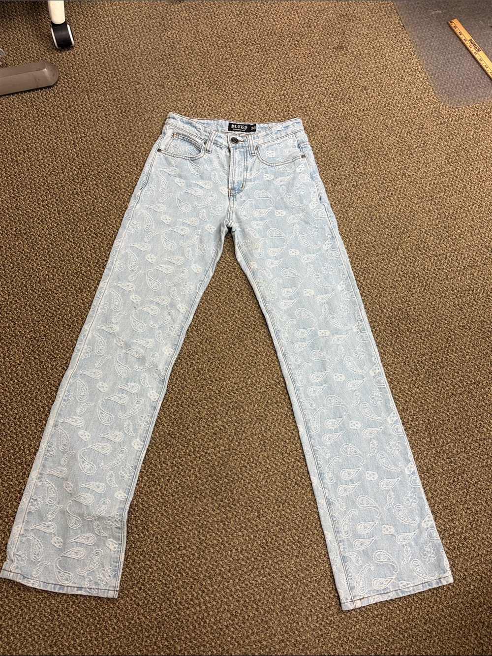PLTKS Paisley Print Jeans Size 28 Y2K‎ Light Wash Straight Leg Denim
